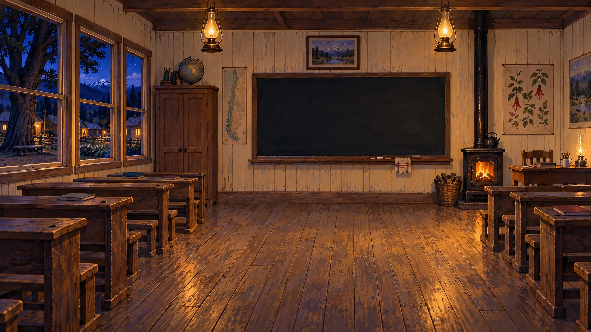 Al atardecer, en la sala de clases, Isabel ordena palitos sobre el pupitre de un compañero para explicarle las multiplicaciones